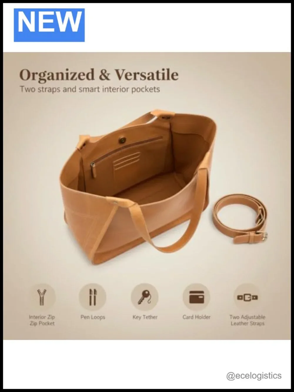 Genuine Leather Tote Bag for Women Structured Work Travel Handbag